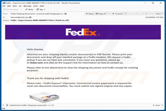 FedEx Shipping Labels/Documents In PDF Format truffa via email