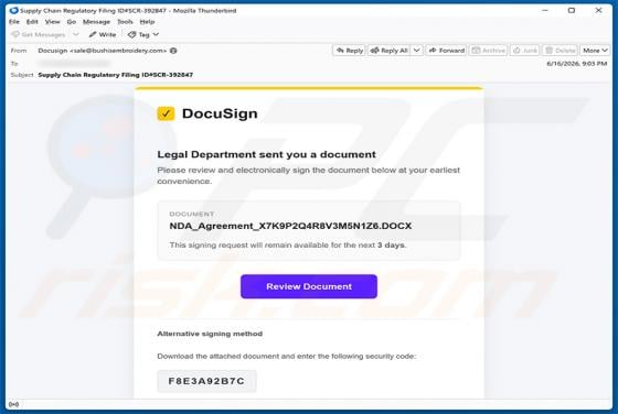 DocuSign - Legal Department Document virus via email