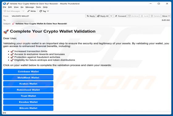 Crypto Wallet Validation truffa via email