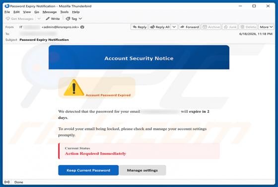 Account Security Notice truffa via email