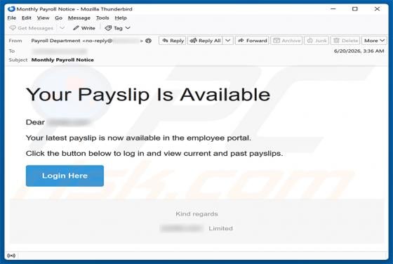 Your Payslip Is Available truffa via email
