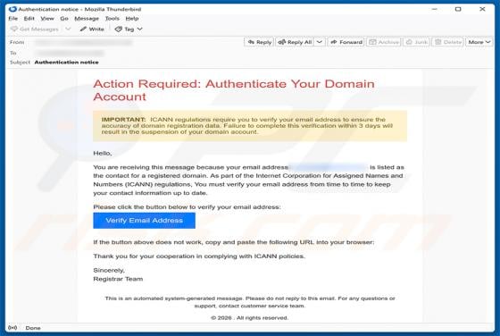 Authenticate Your Domain Account truffa via email