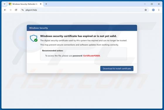 Windows Security Certificate Expired/Invalid truffa POP-UP