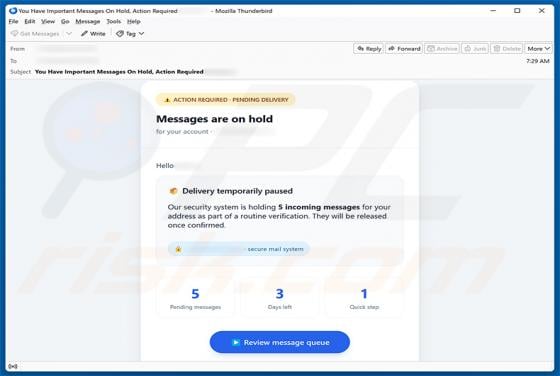 Messages Are On Hold truffa via email