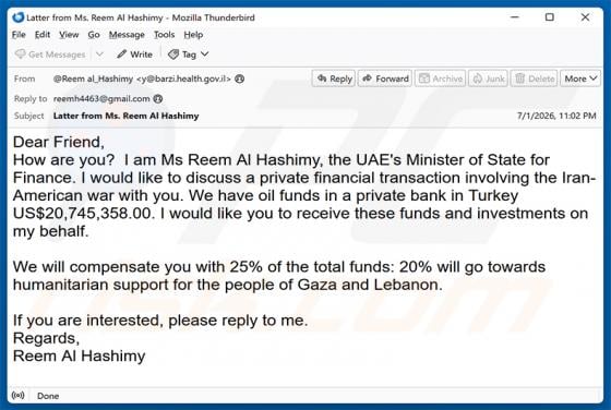 Private Financial Transaction truffa via email