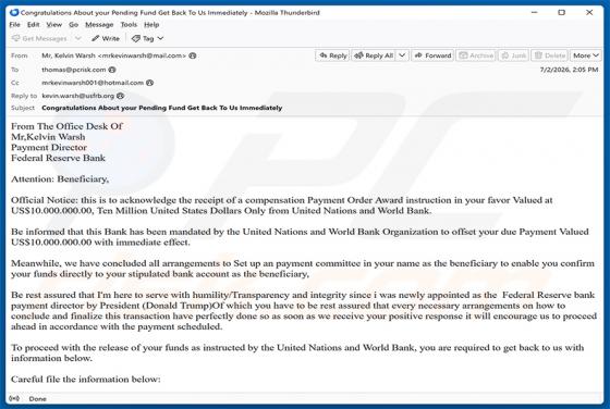 Payment Order Award truffa via email
