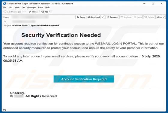 Security Verification Needed truffa via email