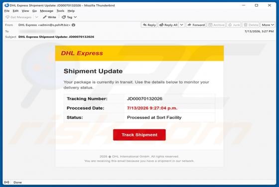 DHL Express Shipment Update truffa via email