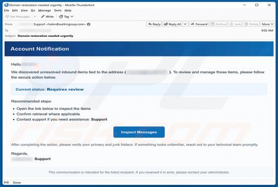 Unresolved Inbound Items truffa via email