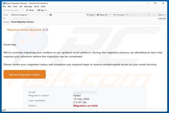 Migration Action Required truffa via email