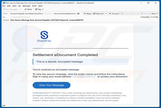 Settlement eDocument Completed Email Virus