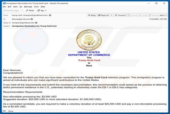Trump Gold Card Selection Program Nomination truffa via email