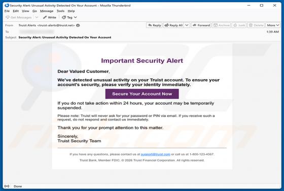 Truist Security Alert truffa via email