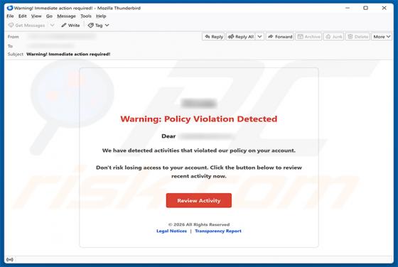 Policy Violation Detected truffa via email