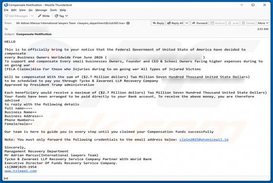 Business Owner Compensation truffa via email