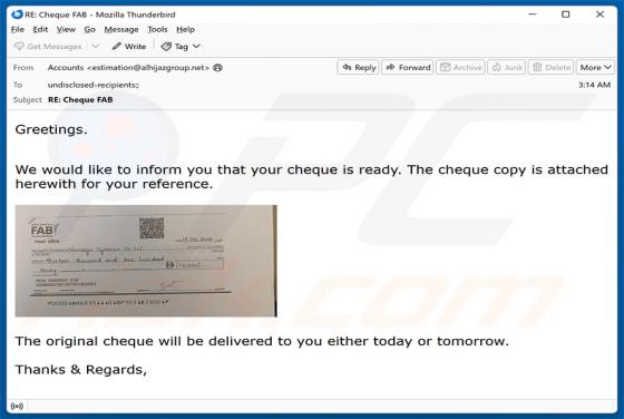 Your Cheque Is Ready Email Virus