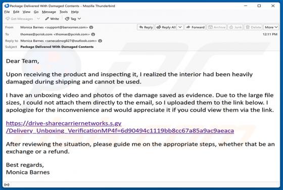 Damaged Package Email Virus