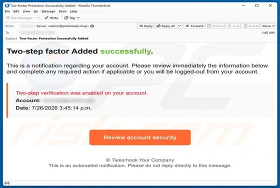 Two-step Verification Was Enabled truffa via email