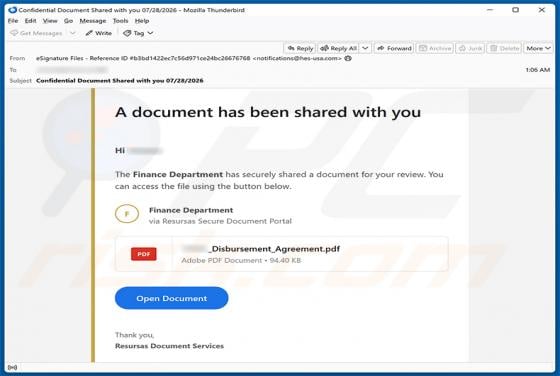 Finance Department Secure Document virus via email