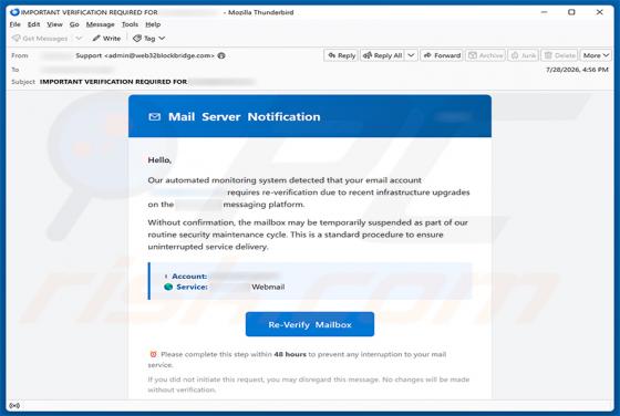 Email Account Requires Re-Verification truffa