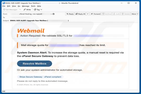 cPanel - Re-validate SSL/TLS truffa via email