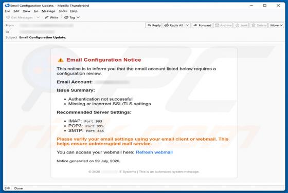 Email Configuration Notice truffa