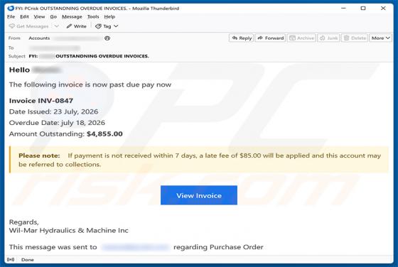 Invoice Is Past Due truffa via email