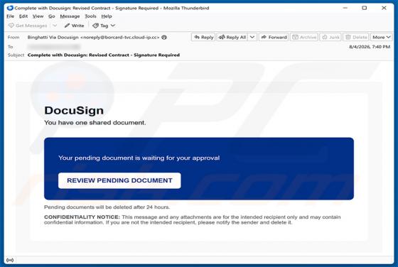 DocuSign Document Is Waiting For Your Approval truffa via email
