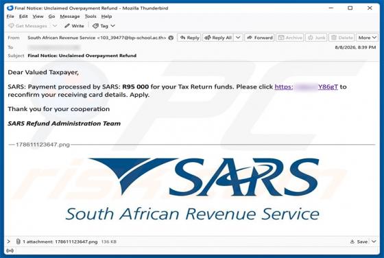 SARS Tax Refund truffa via email