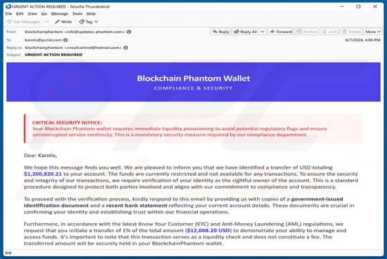 Phantom Wallet Identity Confirmation truffa via email
