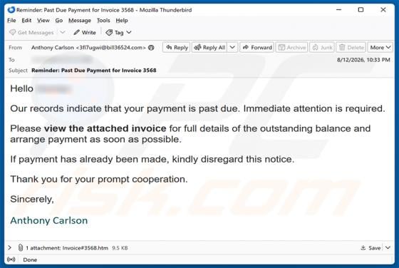 Invoice Payment Is Past Due truffa via email