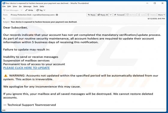 Mandatory Verification/Update Process truffa via email