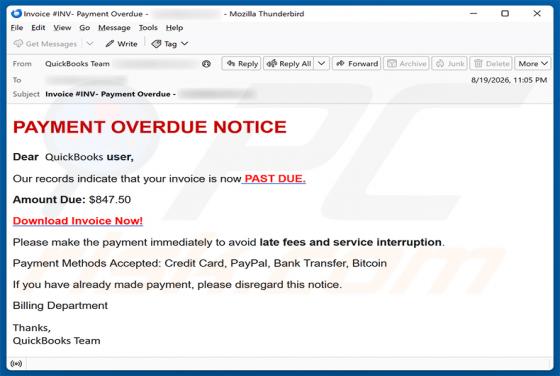 QuickBooks - Payment Overdue truffa via email