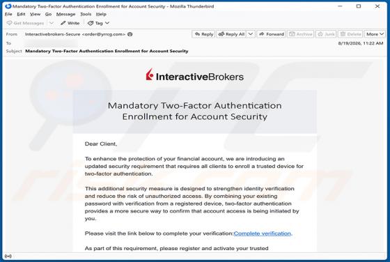 Interactive Brokers Two-Factor Authentication truffa via email