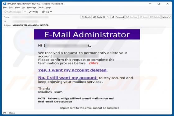 Request To Permanently Delete Your Account truffa via email