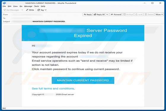 Server Password Expired truffa via email