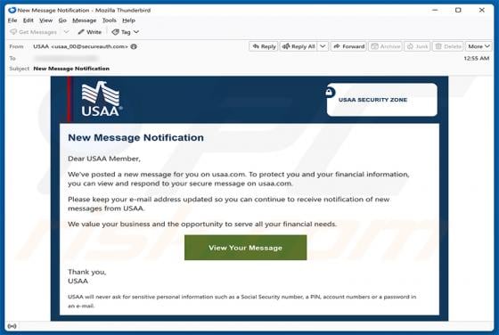 USAA - New Message Notification truffa via email