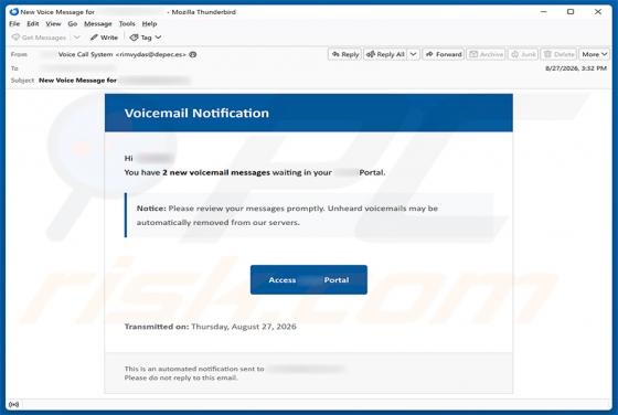 Voicemail Notification truffa via email