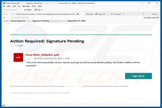 Action Required: Signature Pending virus email