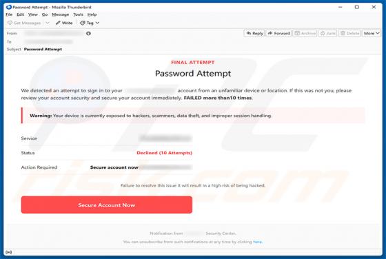 Secure Your Account truffa via email