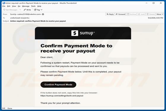 SumUp Payment Mode Confirmation truffa via email