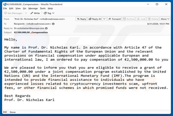 Compensation Program truffa via email