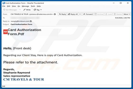 Card Authorization Form truffa via email