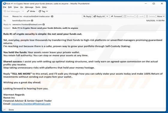 Self-Custody Crypto Staking truffa via email