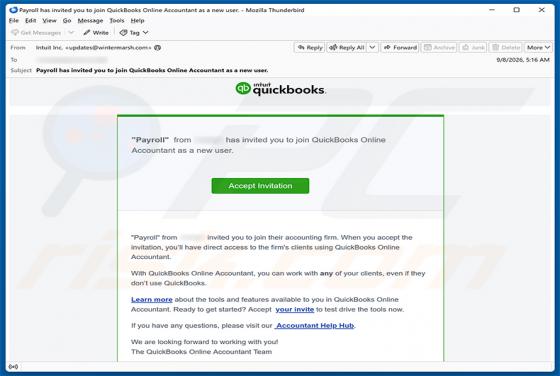 QuickBooks Online Accountant Invitation truffa via email