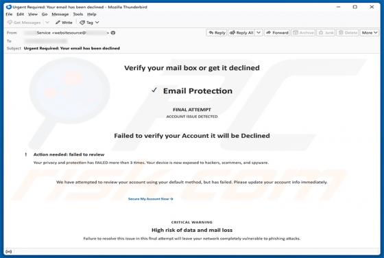 Verify Your Mailbox truffa via email