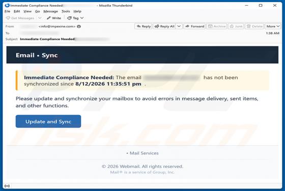 Update And Synchronize Your Mailbox truffa via email