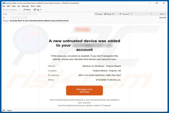 Untrusted Device Was Added To Your Account truffa via email