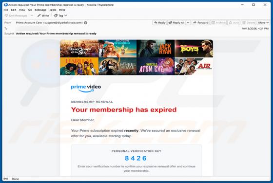 Amazon Prime Subscription Expired truffa via email