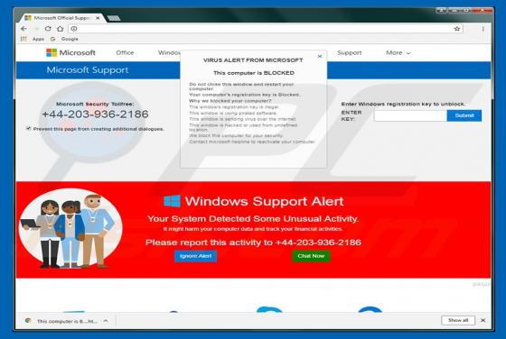Your Registration Key Is Blocked POP-UP Truffa